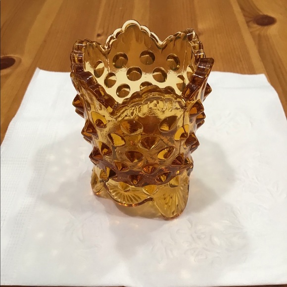 VINTAGE FENTON HOBNAIL AMBER GLASS TOOTHPICK HOLDER GLOWY - Picture 11 of 14